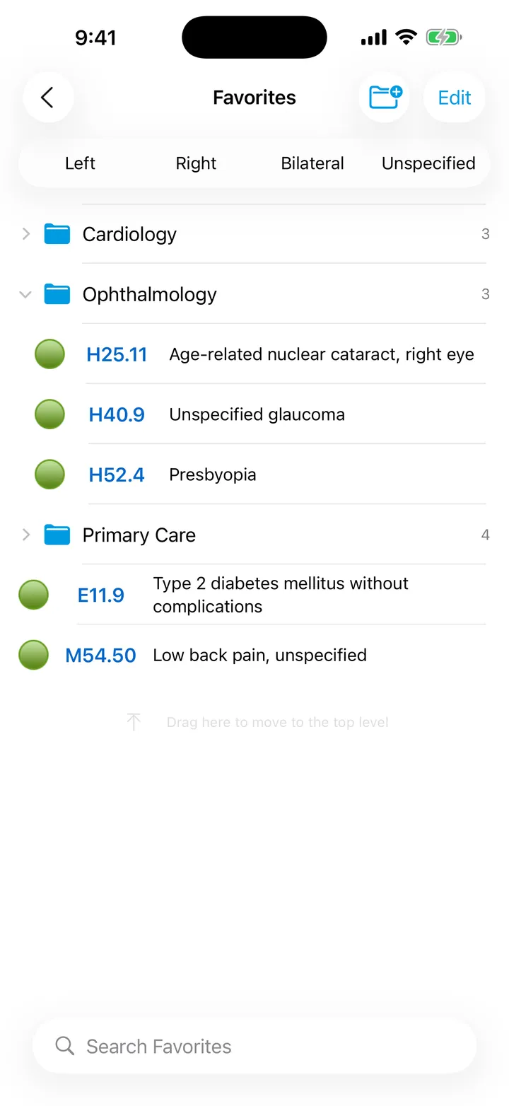 Favorites with groups in ICD10 Consult