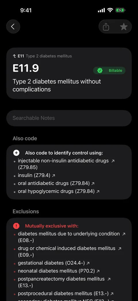 Code detail view in dark mode