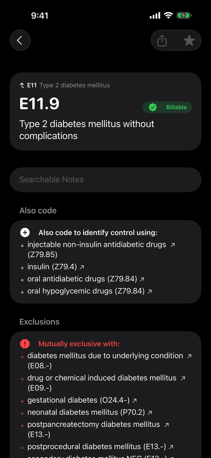 Code detail view in dark mode