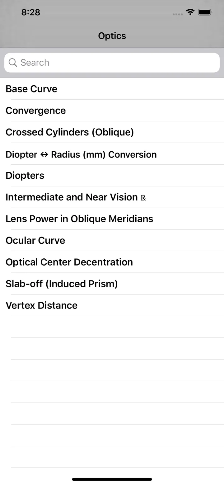Optics Clinical Calculator on iPhone