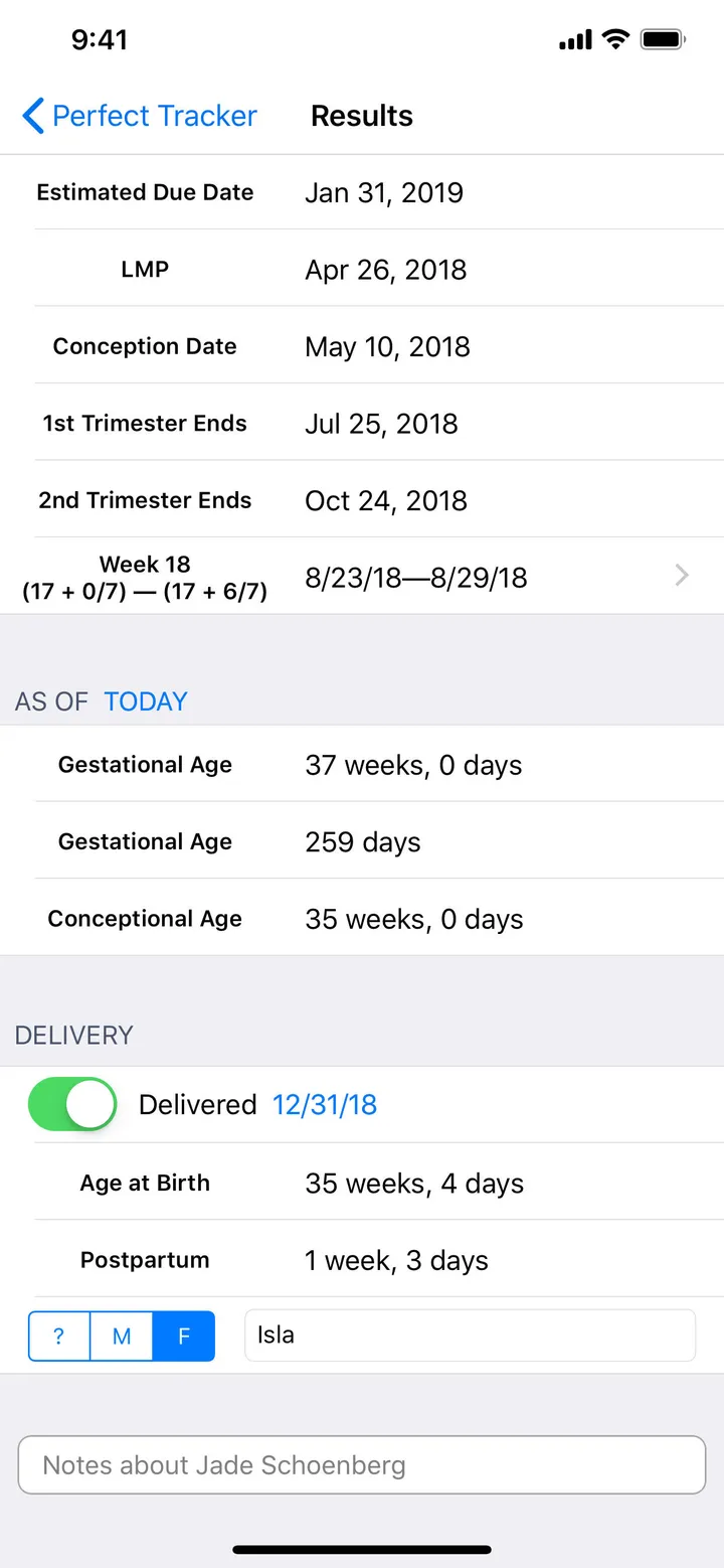 Patient detail with dating results