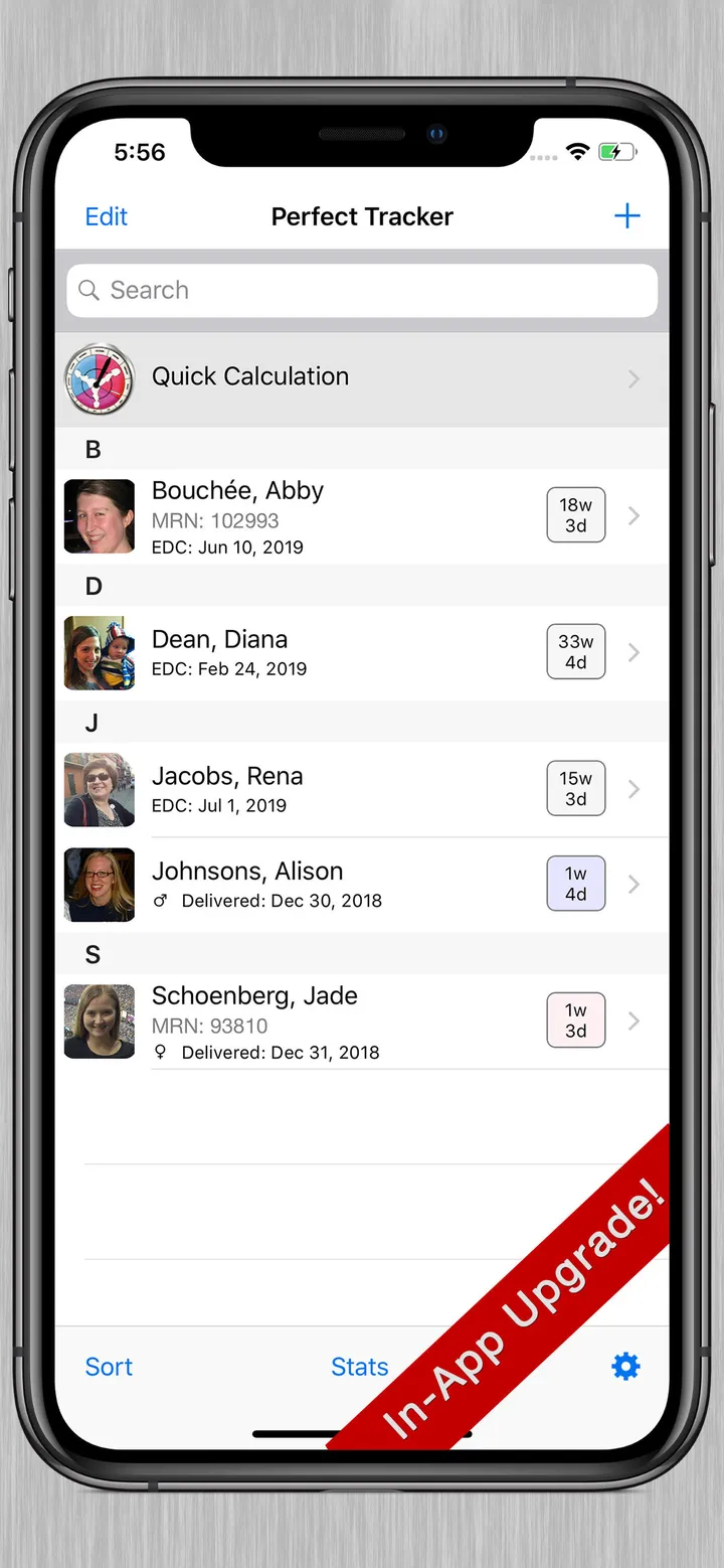 Perfect OB Tracker patient list