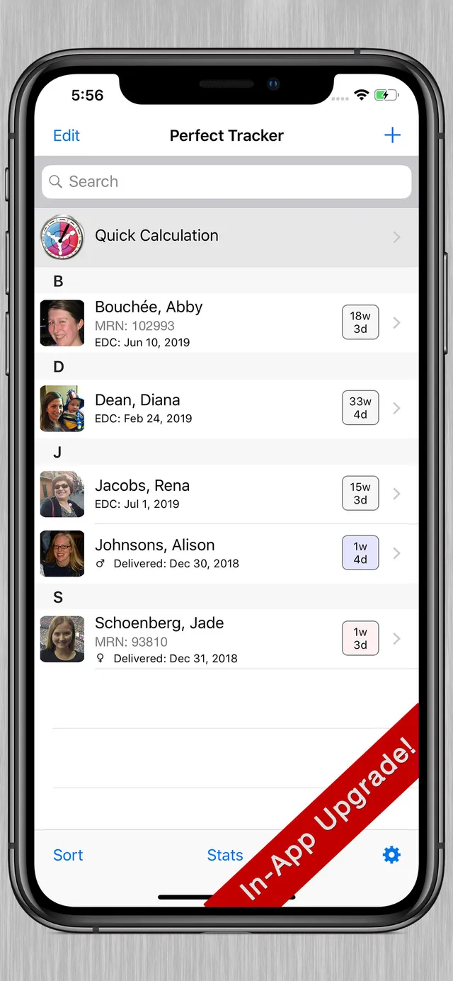 Perfect OB Tracker patient list
